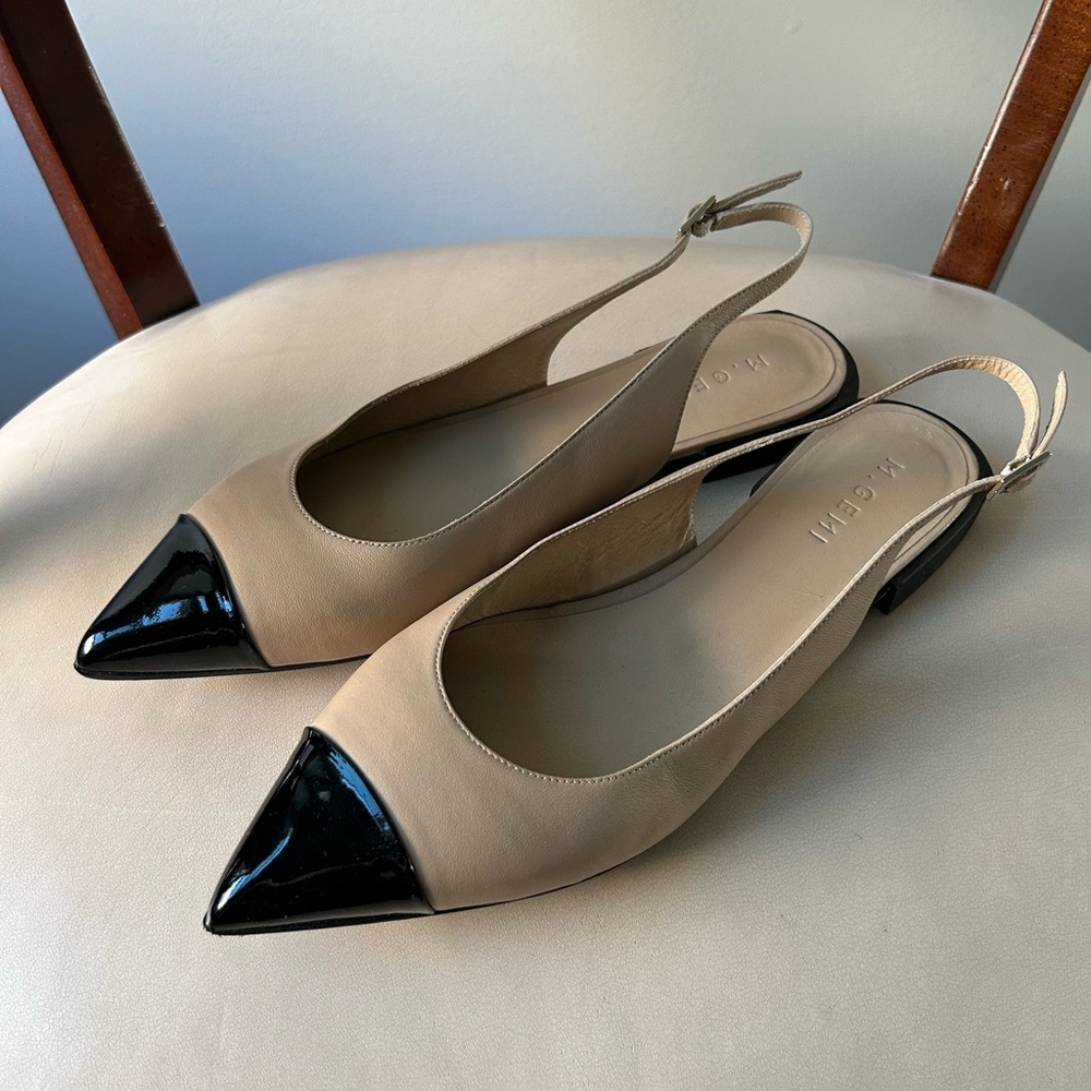 M. Gemi Tan and Black Slingback Heels